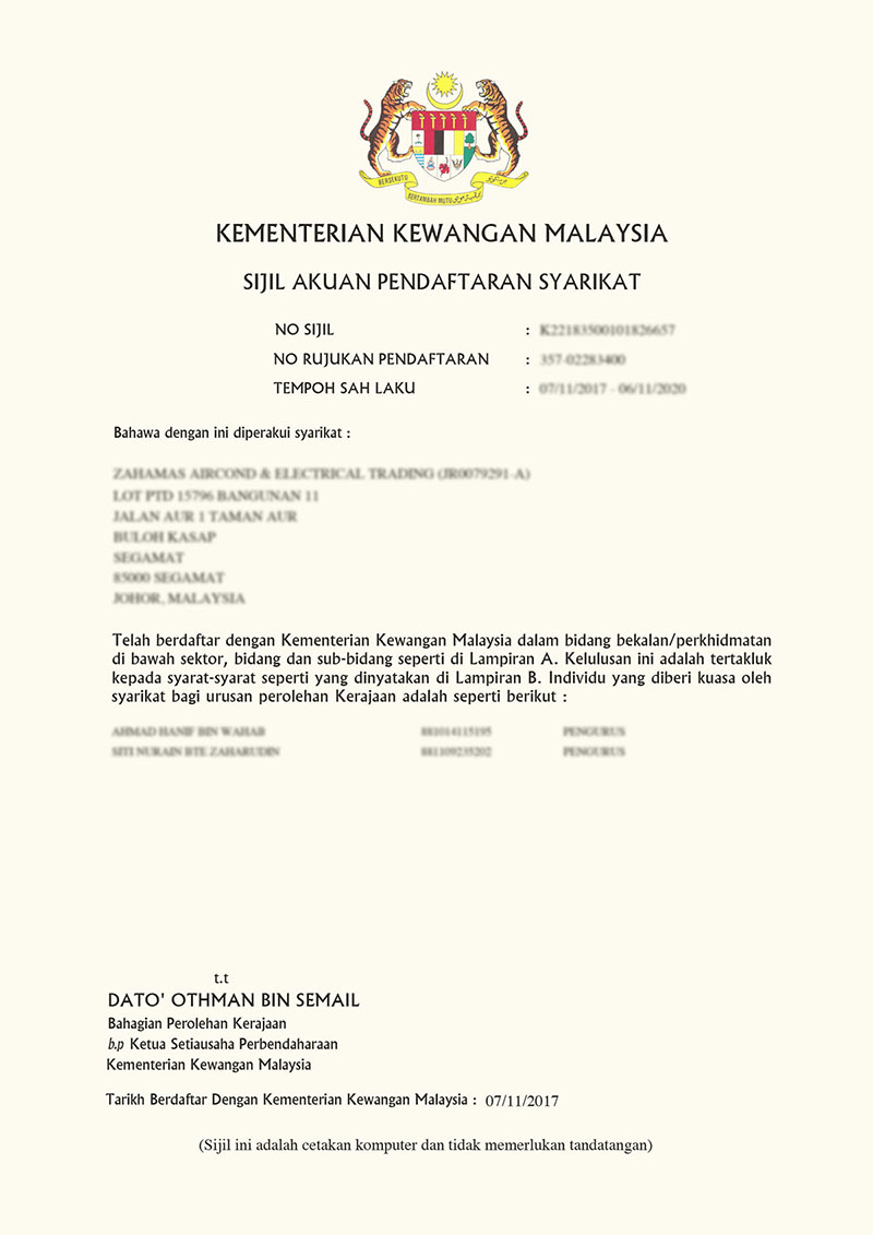 Daftar Syarikat Dengan Kementerian Kewangan Malaysia Mof
